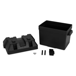 Camco Battery Box - Standard with lift-off lid and accessories, designed for battery protection and secure storage.