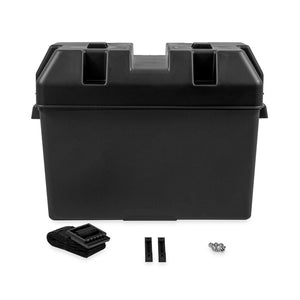 Camco Battery Box - Large, durable polypropylene battery storage box with accessories for secure protection.