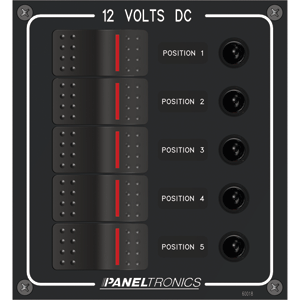 Paneltronics Waterproof Panel - DC 5-Position Illuminated Rocker Switch & Circuit Breaker