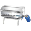 Stainless steel portable gas grill.